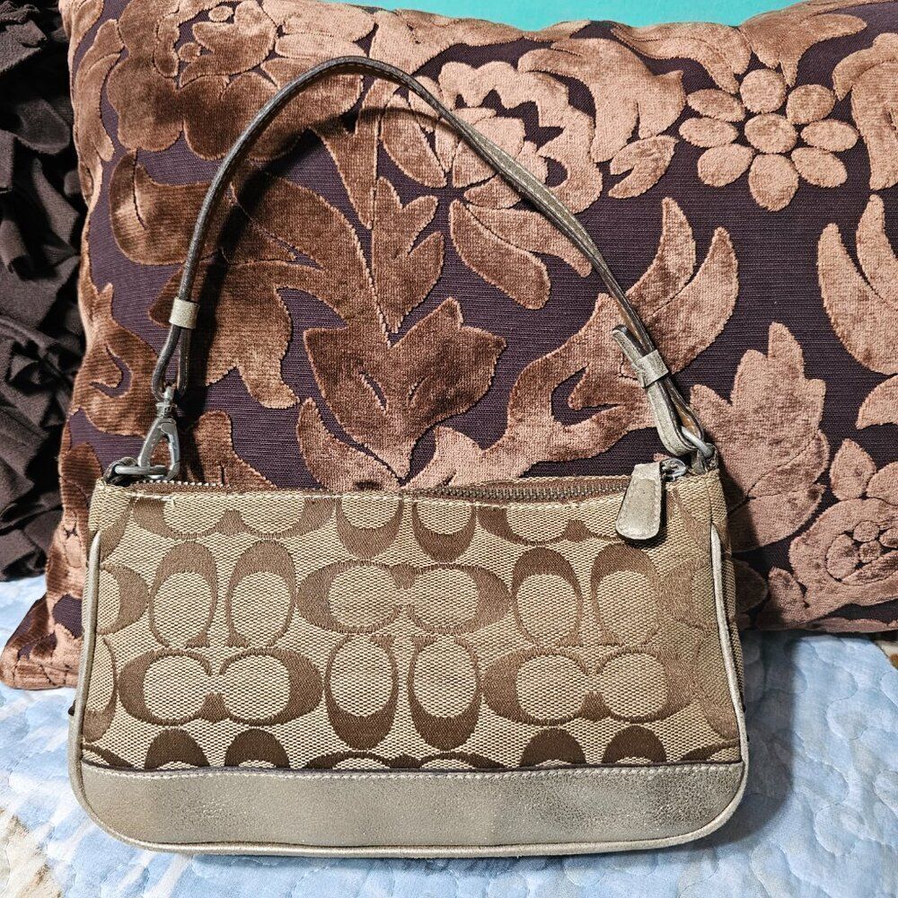2005 Metallic champagne suede y2k Coach Demi Shoulder Bag